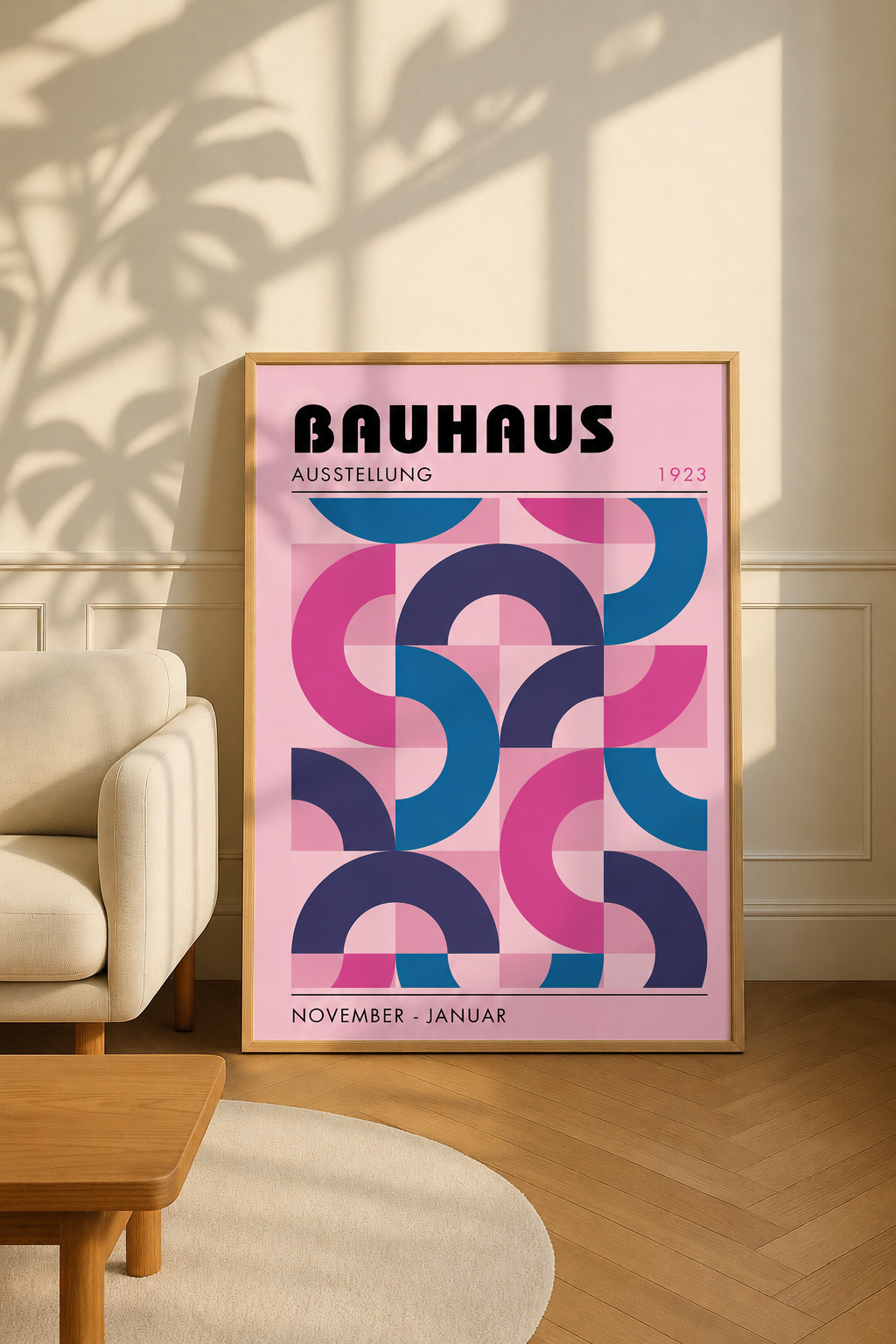 Bauhaus Exhibition 1923 – Geometric Pattern in Pink & Blue | Framed Art Print