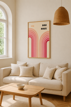 Bauhaus 1923 – Double Arch in Red & Pink | Minimalist Framed Art Print