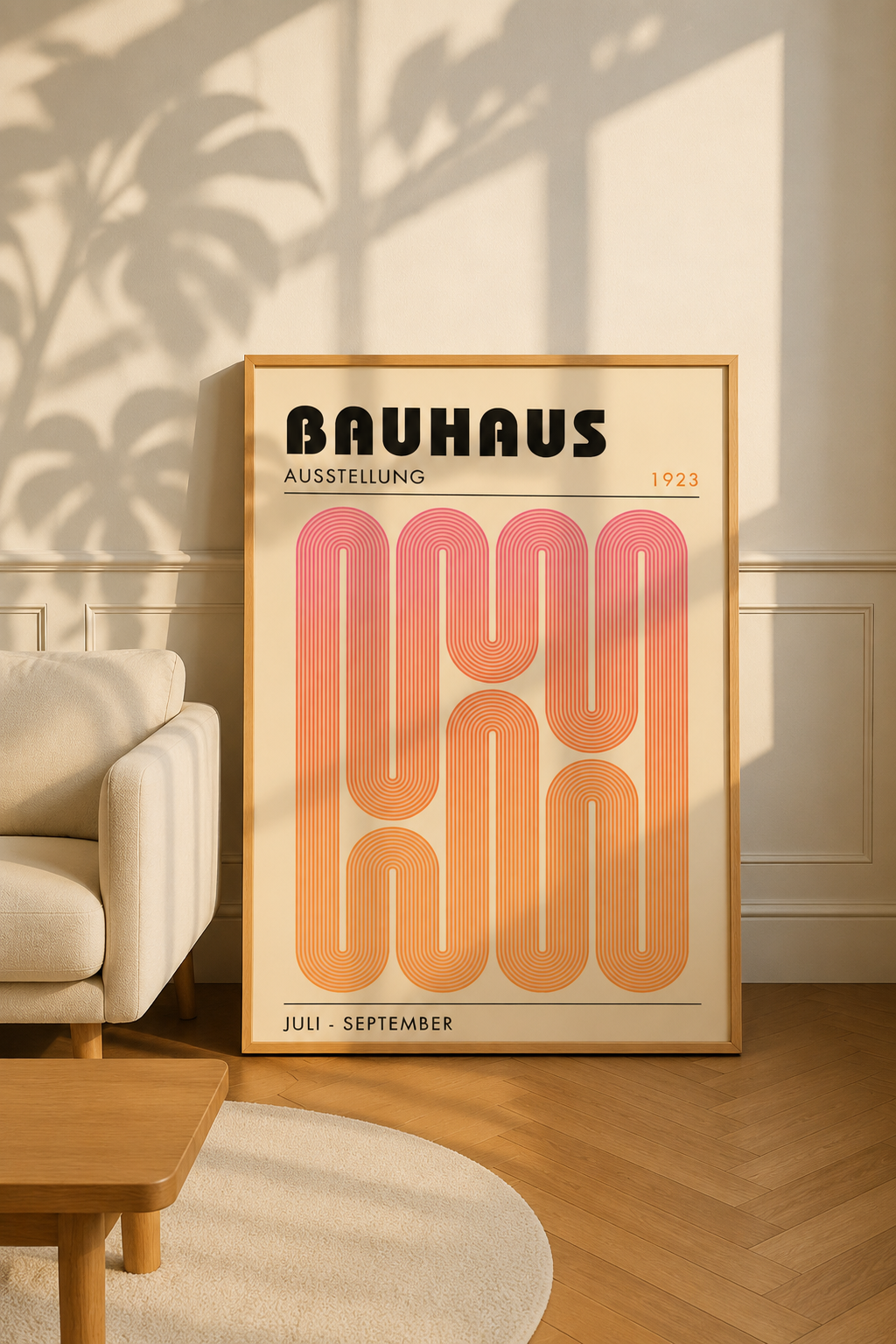 Bauhaus Exhibition 1923 – Arched Columns in Pink & Orange | Framed Art Print