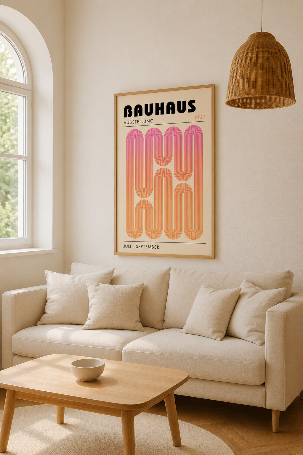 Bauhaus Exhibition 1923 – Arched Columns in Pink & Orange | Framed Art Print