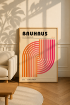 Bauhaus Exhibition 1923 – Geometric Spiral in Orange & Pink | Framed Art Print