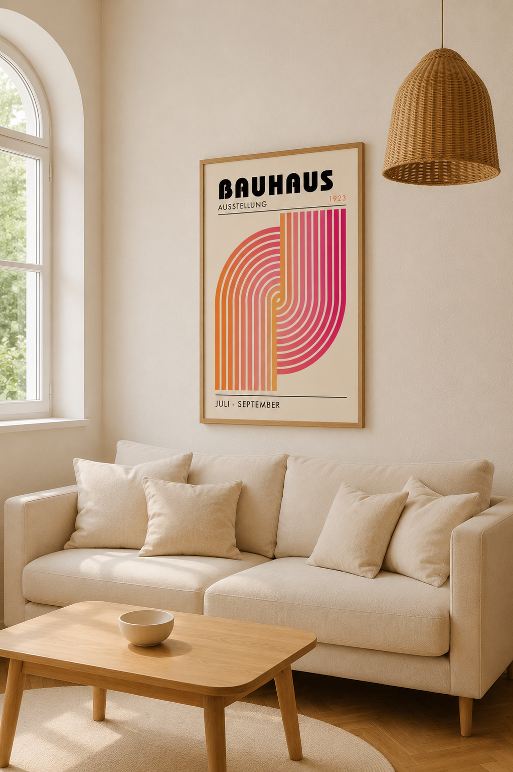 Bauhaus Exhibition 1923 – Geometric Spiral in Orange & Pink | Framed Art Print